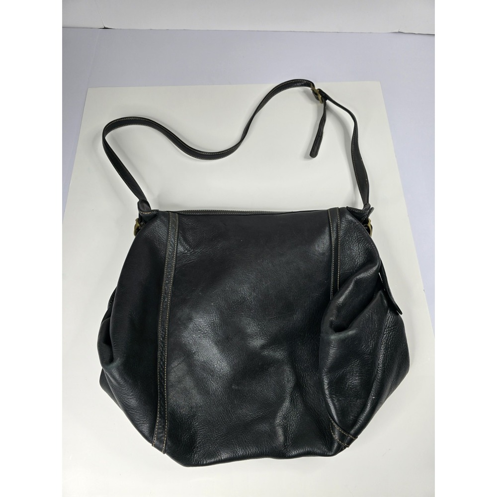 Vtg I Magnin Design Studio‎ Italian Black Leather Shoulder Bag Purse Travel